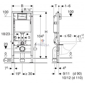 GEBERIT Duofix basic WC rėmo komplektas su chromuotu Delta 20 vandens nuleidimo mygtuku 1