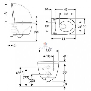 Geberit iCon pakabinamas WC baltas blizgus, lėtai nusileidžiantis greito nuėmimo dangtis 1