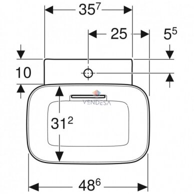 Geberit ONE ant stalviršio pastatomas dubens formos praustuvas 50cm, nuotakas horizontalus 5