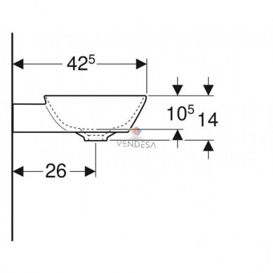 Geberit ONE ant stalviršio pastatomas dubens formos praustuvas 50cm, vertikalus nuotakas 7