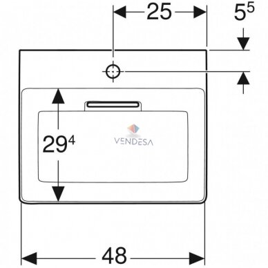 Geberit ONE ant stalviršio pastatomas praustuvas 50cm, stačiakampio formos, nuotakas horizontalus 5