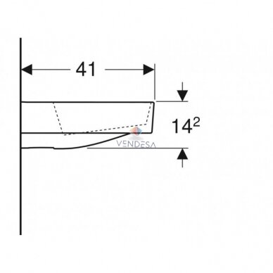 Geberit ONE ant stalviršio pastatomas praustuvas 50cm, stačiakampio formos, nuotakas horizontalus 6