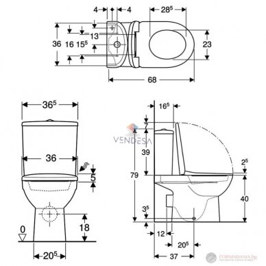 Geberit Selnova pastatomas WC, su paprastu dangčiu 1