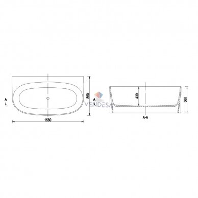 Laisvai pastatoma akmens masės vonia SALLY 158x86x58cm be persipylimo 3