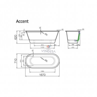 Lieto akmens laisvai pastatoma vonia ACCENT 3