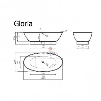 Lieto akmens laisvai pastatoma vonia GLORIA 5